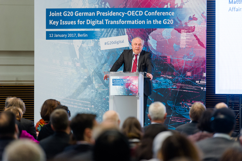 On 12 January 2017, State Secretary at the Federal Ministry for Economic Affairs and Energy Matthias Machnig launched the digital conference entitled ‘Key Issues for Digital Transformation in the G20’; source: BMWi/Maurice Weiss