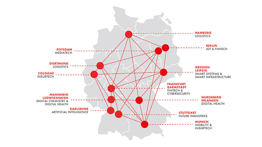 Map of the 12 digital hubs